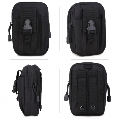 Sac Ceinture Tactique Nylon - Multifonction, Pour Téléphone, Rando, Vélo, Avec Mousquetons, 11x6x1.8 Cm