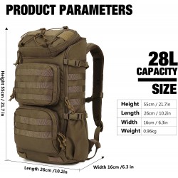 Zoom sur la poche latérale du sac à dos militaire 28L, parfaite pour les bouteilles d'eau ou les petits objets
