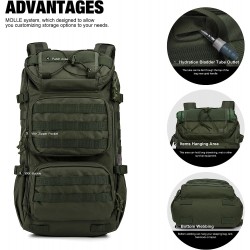 Zoom sur les détails du sac à dos militaire en polyester 600D, garantissant une protection optimale contre les intempéries