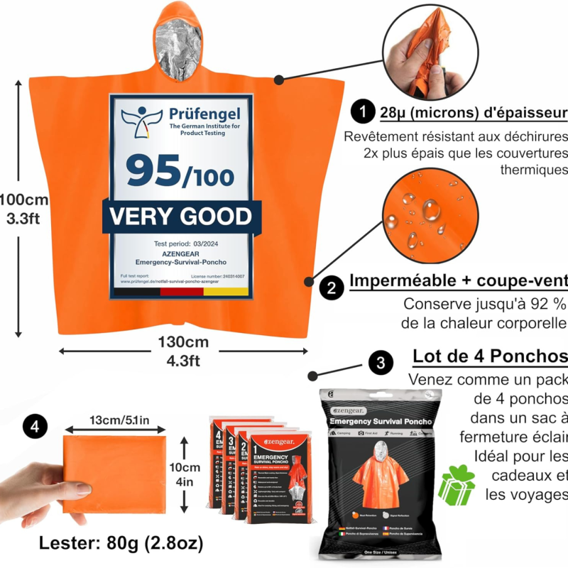 Pack 4 Ponchos de Survie d'Urgence — Protection Famille 72h