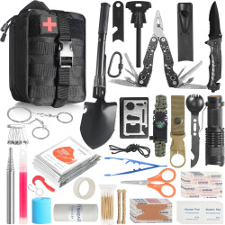 Kit de survie complet avec pelle, couteau, lampe torche et outils multifonctions pour situations d'urgence
