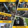 Trousse de survie d'urgence équipée pour le plein air : couteau tactique, paracorde, sifflet et outils de survie