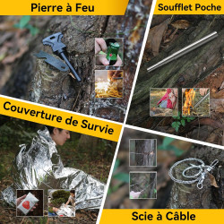 Kit de survie pour homme avec équipement militaire : pelle pliante, couteau de combat, outils tactiques