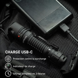 Lampe torche tactique rechargeable USB-C ultra puissante 2800 lumens