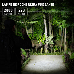 Lampe torche tactique rechargeable USB-C ultra puissante 2800 lumens