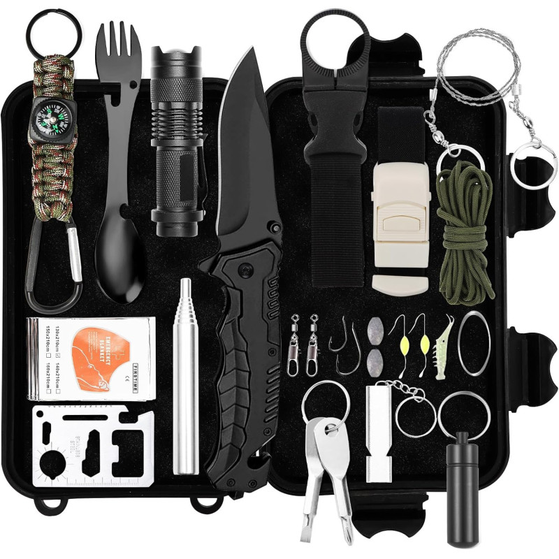Kit de survie 25 en 1 Yakeda - vue d'ensemble du kit compact en boîte rigide