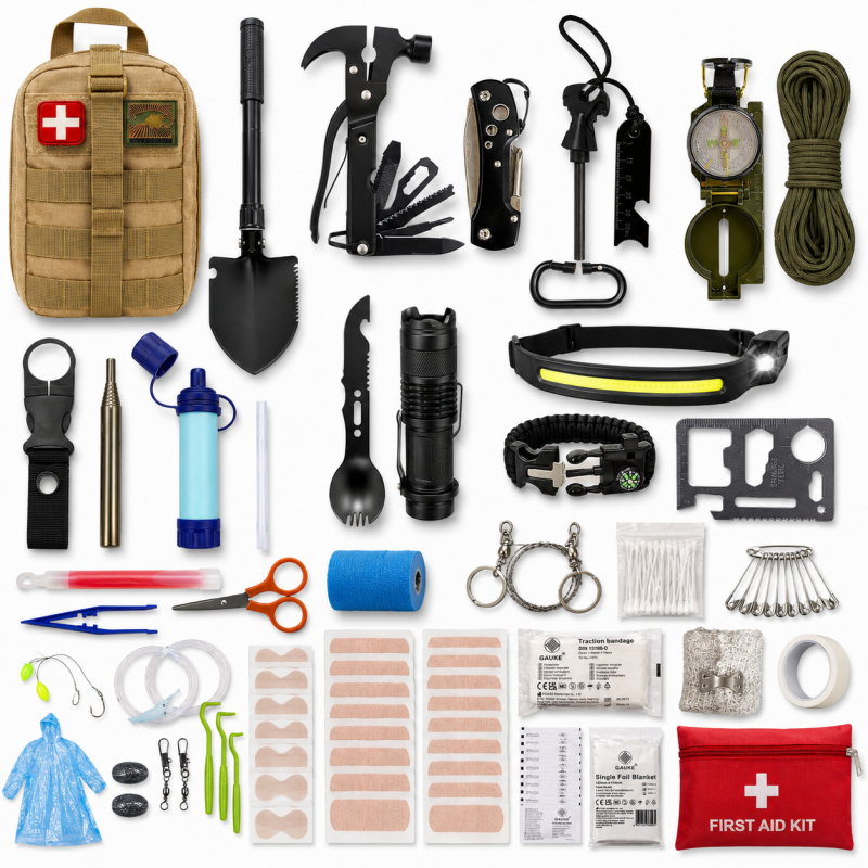 Kit premiers secours 60 pièces Yakeda - vue d'ensemble de la trousse médicale complète