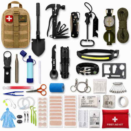 Kit premiers secours 60 pièces Yakeda - vue d'ensemble de la trousse médicale complète