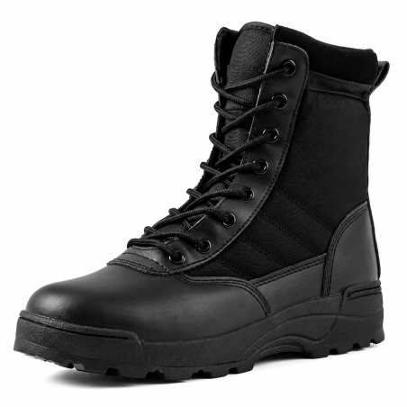 Chaussures armée française style dotation Yakeda - vue d'ensemble cuir noir lustré