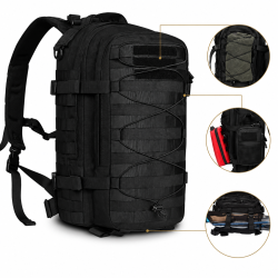 Sac a Dos Tactique Militaire 30L MOLLE - Noir - detail du systeme MOLLE et fixations