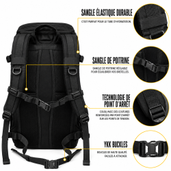 Sac à Dos Militaire Tactique 28L Trekking Randonnée - Noir - detail des caracteristiques techniques