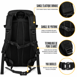 Sac à Dos Militaire Tactique 28L Trekking Randonnée - Noir - compartiments organises et poches interieures